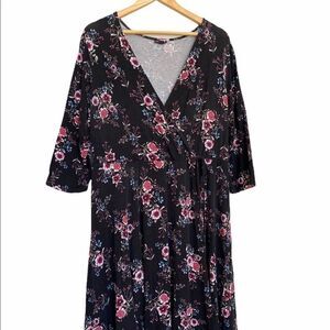 Torrid Black Floral Jersey Knit Wrap Front Dress 1X